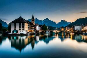 the city of luzern, switzerland at dusk. AI-Generated photo