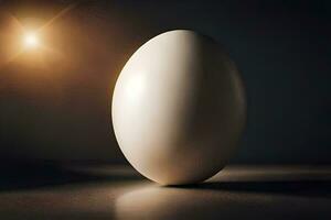 un huevo es mostrado en frente de un brillante ligero. generado por ai foto