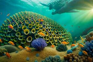 un vistoso coral arrecife con pescado y corales generado por ai foto