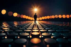 a man standing in the middle of a circle of lights. AI-Generated photo