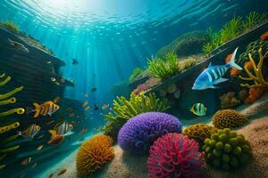 underwater scene with coral reefs and fish. AI-Generated photo