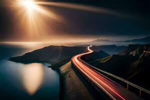 un largo exposición foto de un la carretera y agua. generado por ai