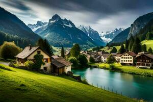 el pueblo de alpbach, Suiza. generado por ai foto