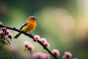 photo wallpaper the bird, flowers, spring, the bird, spring, bird, spring, bird. AI-Generated