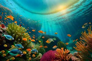 underwater scene with colorful fish and coral reef. AI-Generated photo