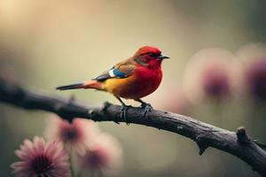 photo wallpaper bird, the sky, the sun, the flowers, the flowers, the bird,. AI-Generated