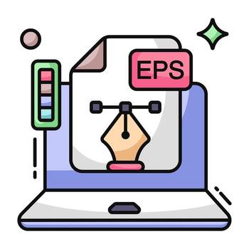 Pen with nodes inside monitor, bezier tool icon vector