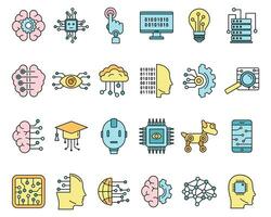 Artificial intelligence system icons set vector color