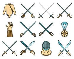 Fencing sport icons set vector color