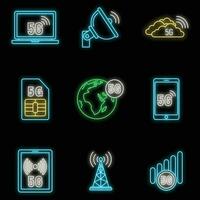 5G technology network icons set vector neon