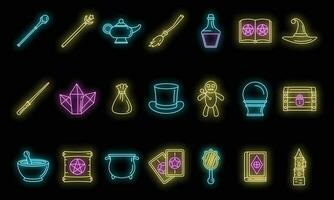 Magic wizard tools icons set vector neon