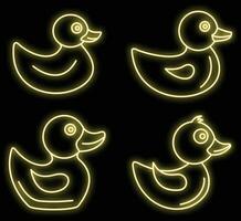 pato, iconos, conjunto, vector, neón vector