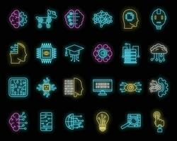 Artificial intelligence system icons set vector neon