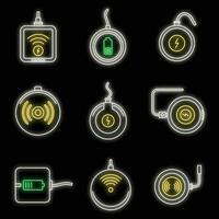 Wireless charging icons set vector neon