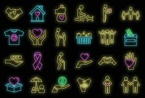 Volunteering charity icons set vector neon