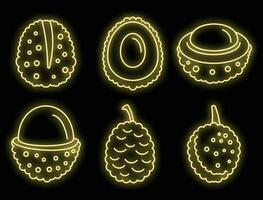 Asian lychees icons set vector neon