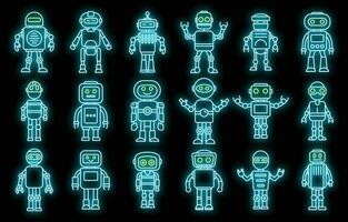 Humanoid robot icons set vector neon