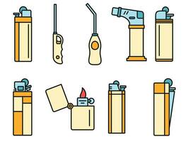 Flame cigarette lighter icons set vector color