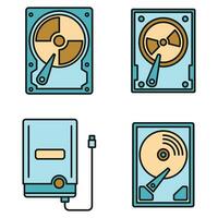 Compact hard disk icons set vector color