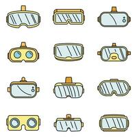 Video game goggles icons set vector color