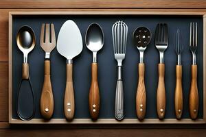 a tray with utensils in it. AI-Generated photo
