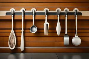 a rack with utensils hanging on it. AI-Generated photo