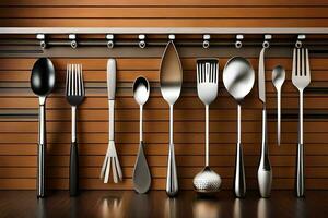 a set of silverware is hanging on a wall. AI-Generated photo