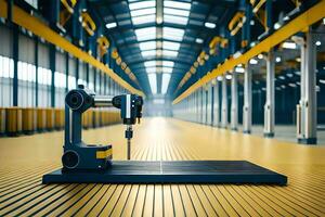a robot is sitting on a table in a factory. AI-Generated photo