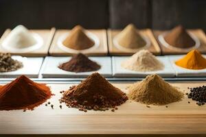 various spices and spices on a table. AI-Generated photo