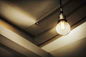 a light bulb is hanging from the ceiling. AI-Generated photo