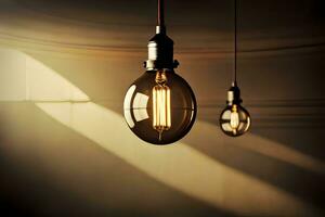 three light bulbs hanging from the ceiling. AI-Generated photo