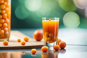 a glass of orange juice next to a jar of orange juice. AI-Generated photo