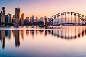 sydney harbour bridge at sunrise. AI-Generated photo