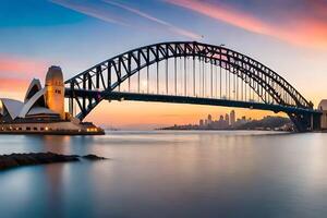 the sydney harbour bridge at sunset. AI-Generated photo