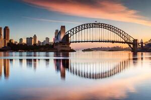 sydney harbour bridge at sunset. AI-Generated photo