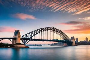 el Sydney puerto puente a puesta de sol. generado por ai foto