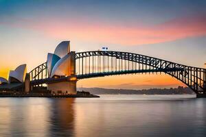 the sydney opera house and the sydney harbour bridge at sunset. AI-Generated photo