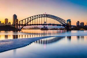 Sydney puerto puente a amanecer. generado por ai foto