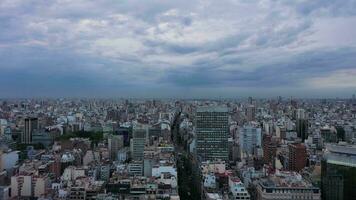 Buenos Aires City Skyline on Cloudy Evening. Argentina. Drone Flies Sideways video