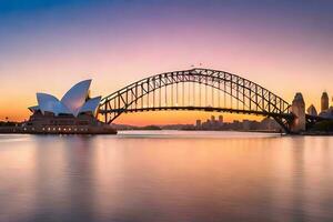 the sydney opera house and bridge at sunset. AI-Generated photo