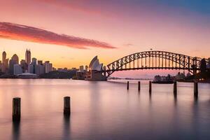 Sydney horizonte a puesta de sol. generado por ai foto