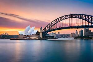 the sydney opera house and bridge at sunset. AI-Generated photo