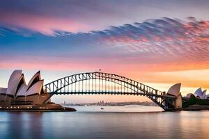 the sydney opera house and bridge at sunset. AI-Generated photo