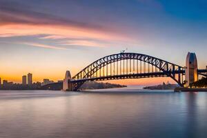 the sydney harbour bridge at sunset. AI-Generated photo