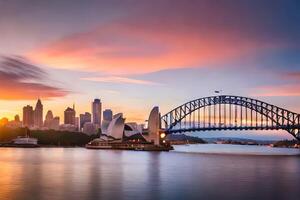 the sydney skyline at sunset. AI-Generated photo