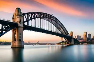 the sydney harbour bridge at sunset. AI-Generated photo