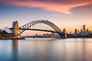 the sydney harbour bridge at sunset. AI-Generated photo