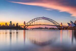 the sydney harbour bridge at sunset. AI-Generated photo