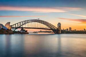 the sydney opera house and the sydney harbour bridge at sunset. AI-Generated photo