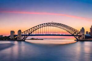 the sydney harbour bridge at sunset. AI-Generated photo